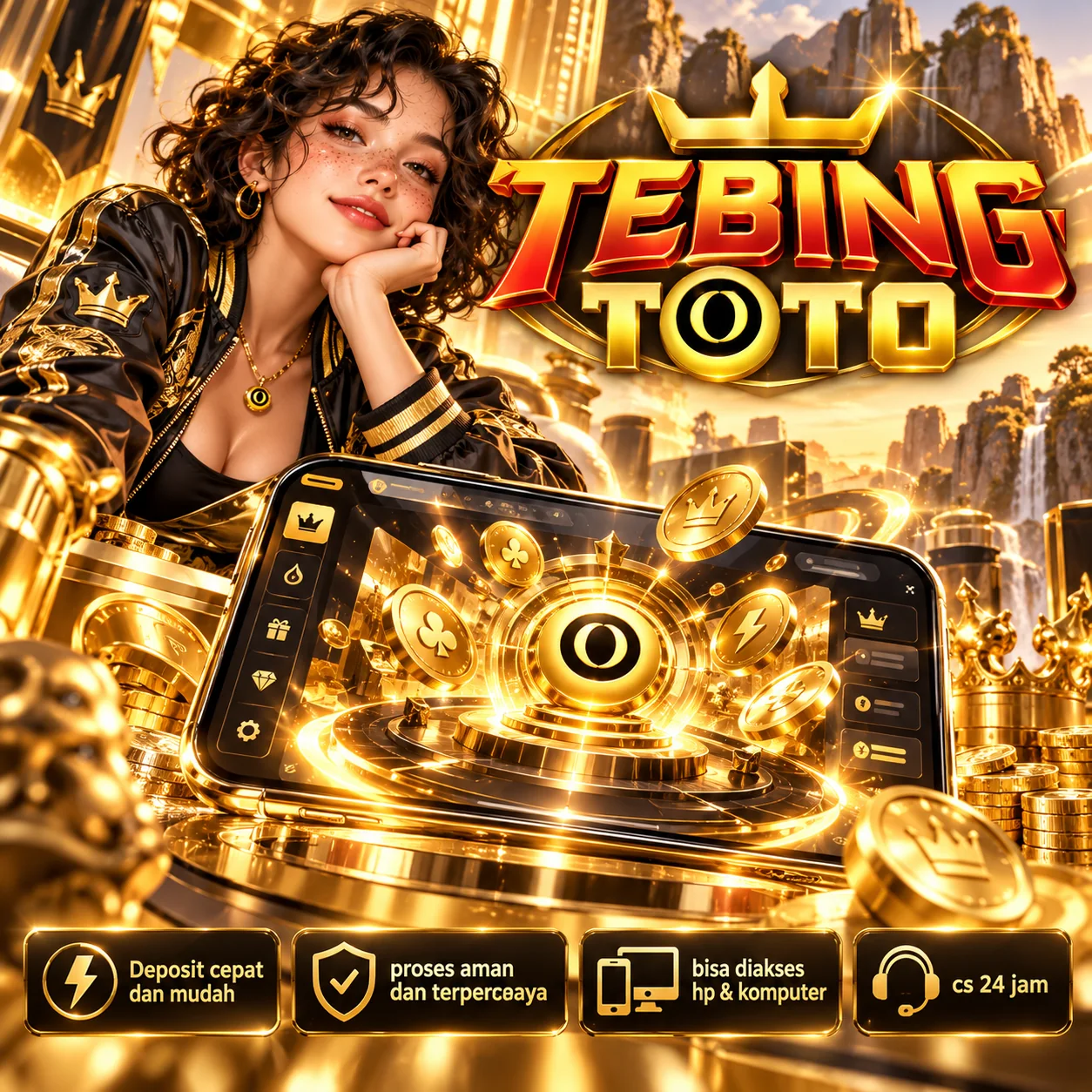Ilustrasi TEBINGTOTO HAPPY untuk beranda, banner persegi
